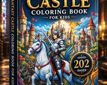 Libro da colorare con castelli fantastici per bambini / 202 pagine, cavalieri, magia (download digitale)