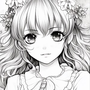 Anime Girl Coloring Book | 200 Pages, Relaxation, Printable PDF (Digital Download) image 15
