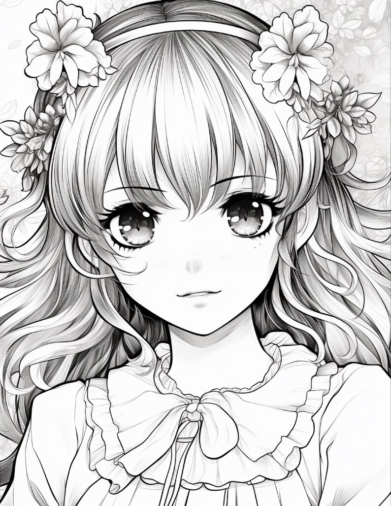 Anime Girl Coloring Book | 200 Pages, Relaxation, Printable PDF (Digital Download) image 15