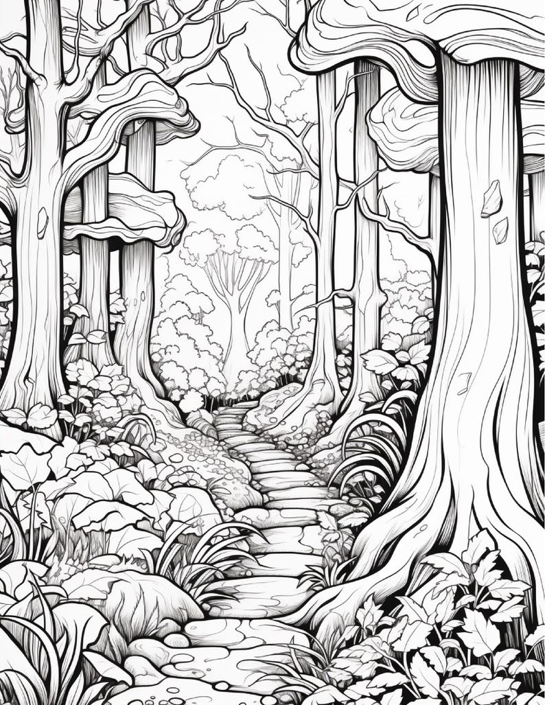 Målarbok i den magiska skogen | 320 sidor med djärva fantasisvampmönster (digital nedladdning) bild 12