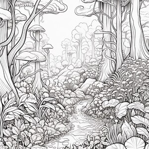 Målarbok i den magiska skogen | 320 sidor med djärva fantasisvampmönster (digital nedladdning) bild 9