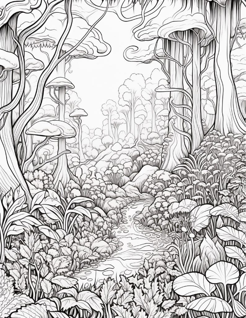 Målarbok i den magiska skogen | 320 sidor med djärva fantasisvampmönster (digital nedladdning) bild 9