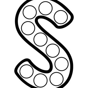 Black and white outline of the uppercase letter S filled with circular dot marker spaces.