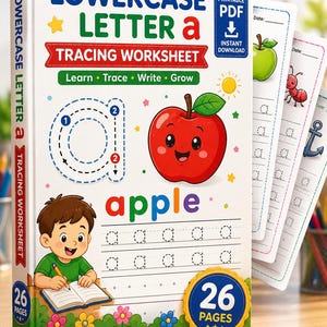 ABC Lowercase Tracing 26 Sheets for Kids, Fun Learning Activity Printable image 1