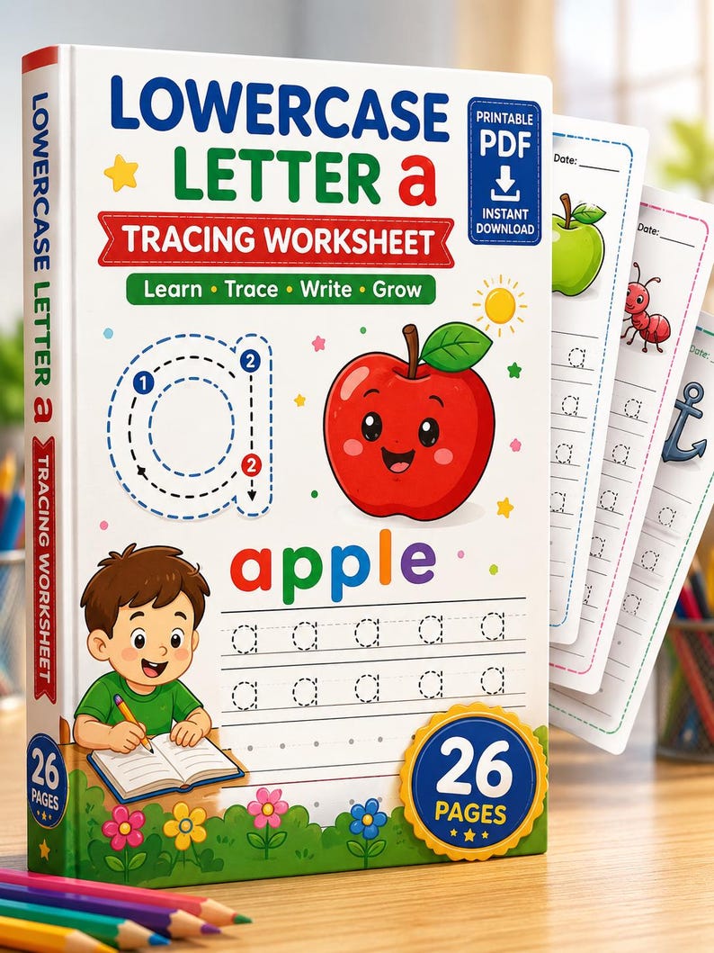 ABC Lowercase Tracing 26 Sheets for Kids, Fun Learning Activity Printable image 1