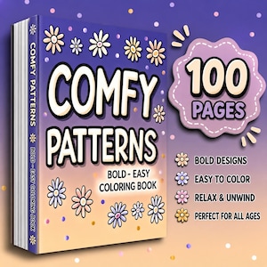 Comfy Patterns Coloring Book | 100 Bold Easy Pages (Digital Download) image 1