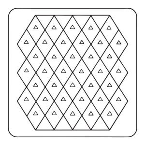 May include: A square-shaped die cut template featuring a repeating diamond pattern. Each individual diamond shape contains a small, centred triangle outline. The entire design is rendered in black lines against a plain white background.