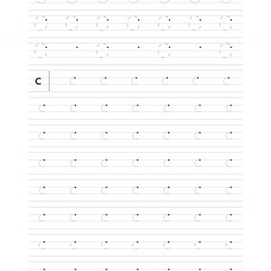 A printable worksheet page with lined rows for tracing uppercase and lowercase letter C curves.