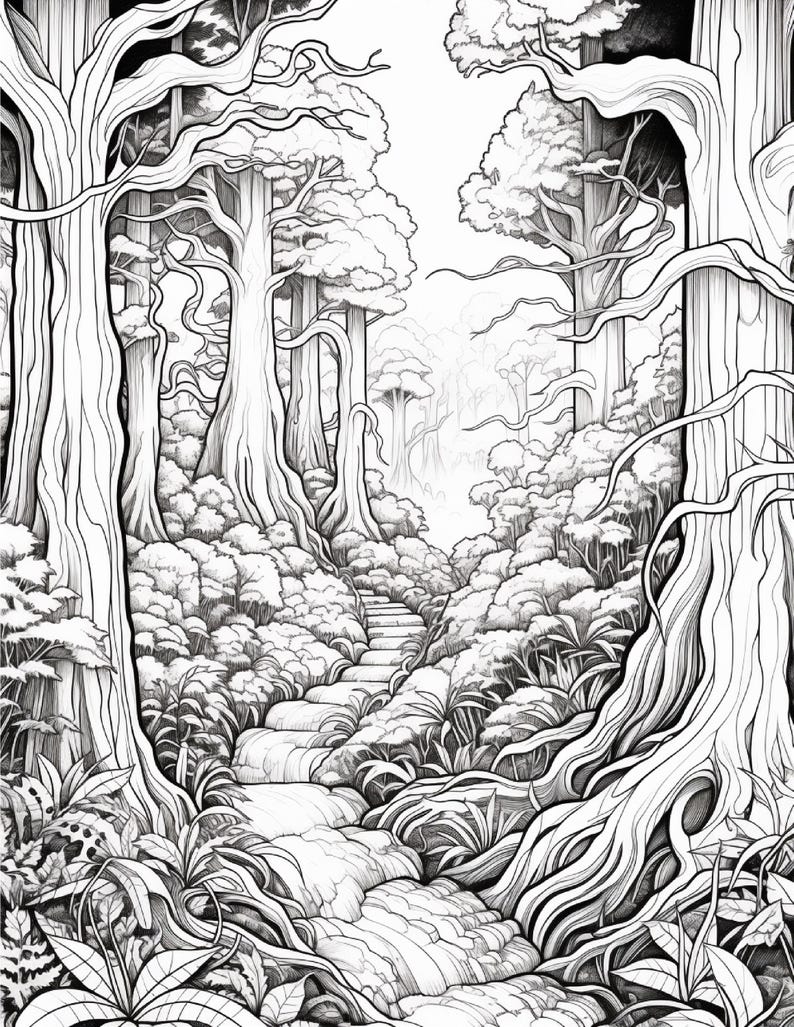 Målarbok i den magiska skogen | 320 sidor med djärva fantasisvampmönster (digital nedladdning) bild 4