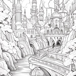 Fantasy City Coloring Book | Whimsical Rainbow Pages, Magical World (PDF Download) image 2