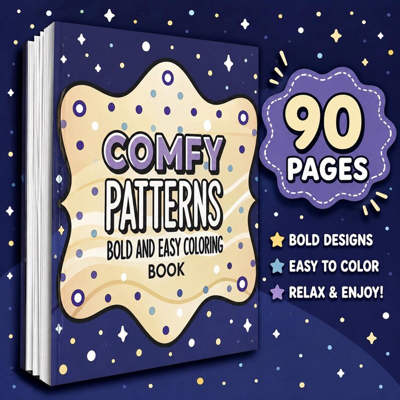 Comfy Patterns Coloring Book | 90 Bold Easy Pages (Digital Download) image 1