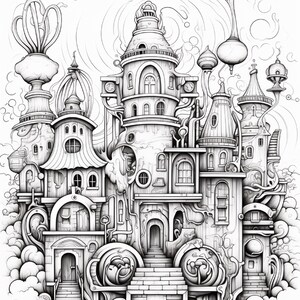 Fantasy City Coloring Book | Whimsical Rainbow Pages, Magical World (PDF Download) image 8