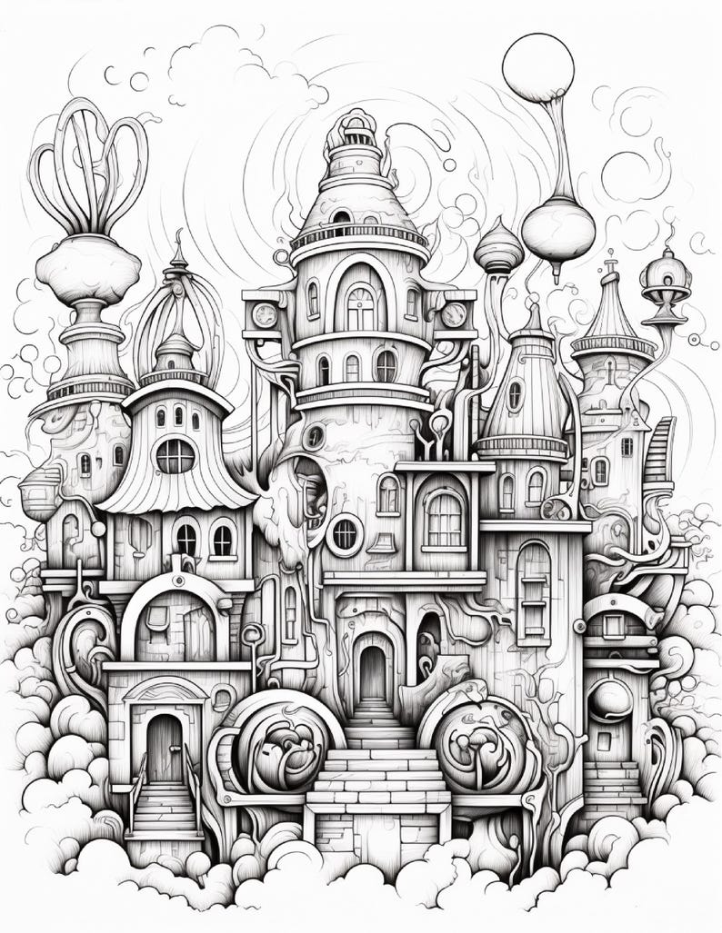 Fantasy City Coloring Book | Whimsical Rainbow Pages, Magical World (PDF Download) image 8