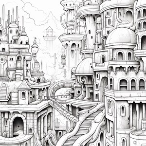 Fantasy City Coloring Book | Whimsical Rainbow Pages, Magical World (PDF Download) image 6