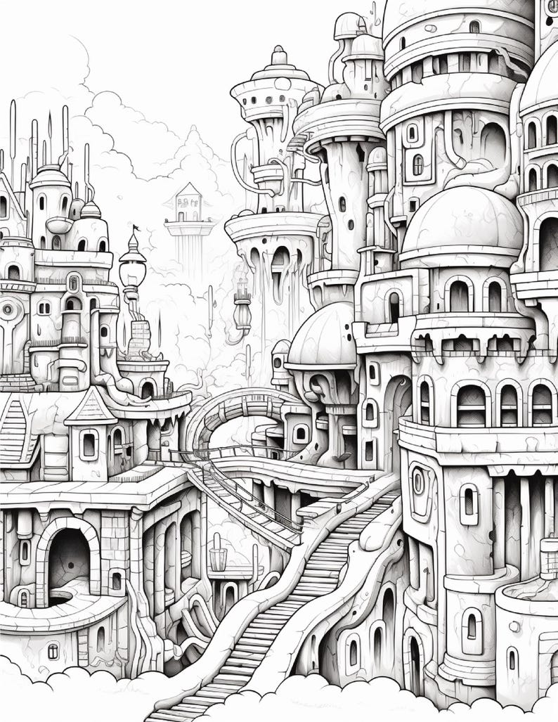 Fantasy City Coloring Book | Whimsical Rainbow Pages, Magical World (PDF Download) image 6