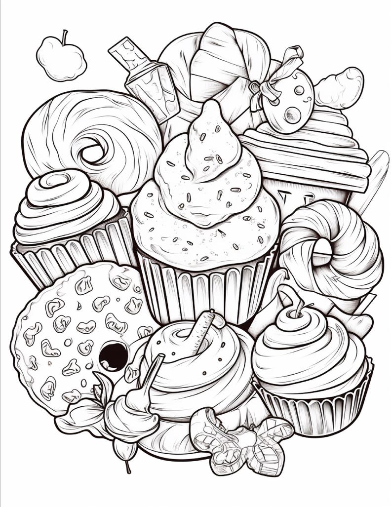 Malbuch mit süßen Leckereien | 99 Seiten mit Kawaii-Dessertmotiven (Digitaler Download) Bild 7
