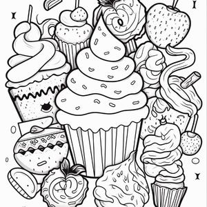 Malbuch mit süßen Leckereien | 99 Seiten mit Kawaii-Dessertmotiven (Digitaler Download) Bild 6