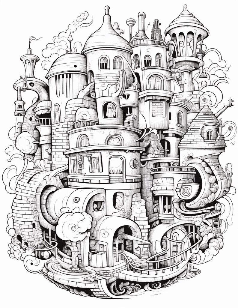 Fantasy City Coloring Book | Whimsical Rainbow Pages, Magical World (PDF Download) image 12