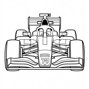 Symmetrical black and white line drawing of a formula race car viewed directly from the front with the number 17 on the nose.