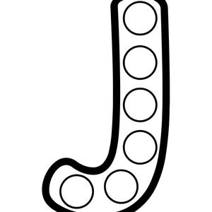 Black and white outline of the uppercase letter J filled with circular dot marker spaces.