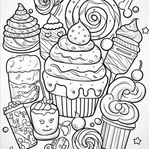 Malbuch mit süßen Leckereien | 99 Seiten mit Kawaii-Dessertmotiven (Digitaler Download) Bild 10