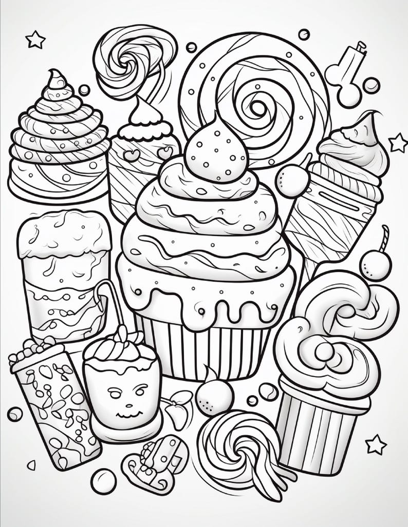 Malbuch mit süßen Leckereien | 99 Seiten mit Kawaii-Dessertmotiven (Digitaler Download) Bild 10