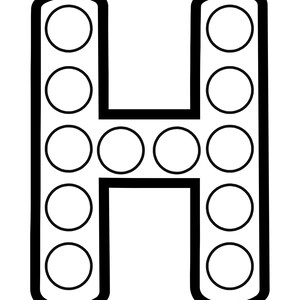 A black and white outline of the uppercase letter H with blank circles filling both vertical pillars and the crossbar.
