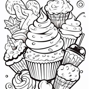 Malbuch mit süßen Leckereien | 99 Seiten mit Kawaii-Dessertmotiven (Digitaler Download) Bild 2