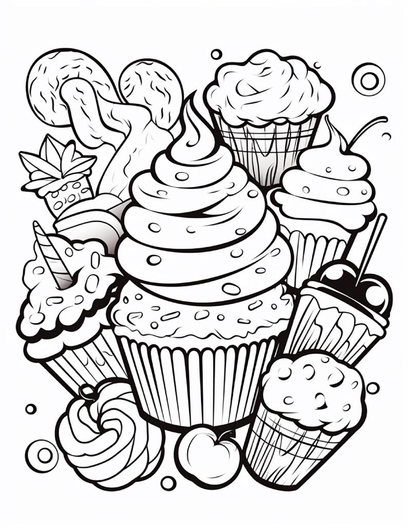 Malbuch mit süßen Leckereien | 99 Seiten mit Kawaii-Dessertmotiven (Digitaler Download) Bild 2