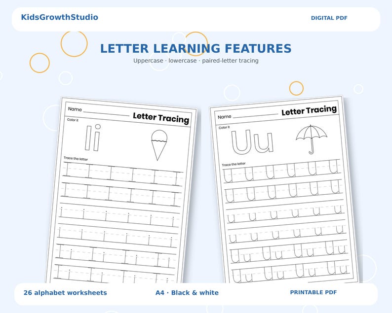 Alphabet Tracing Worksheets A-Z | 26 Uppercase and Lowercase Letter