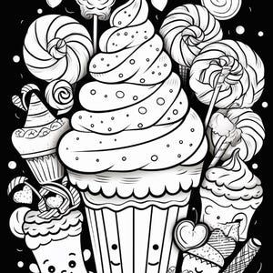 Malbuch mit süßen Leckereien | 99 Seiten mit Kawaii-Dessertmotiven (Digitaler Download) Bild 4