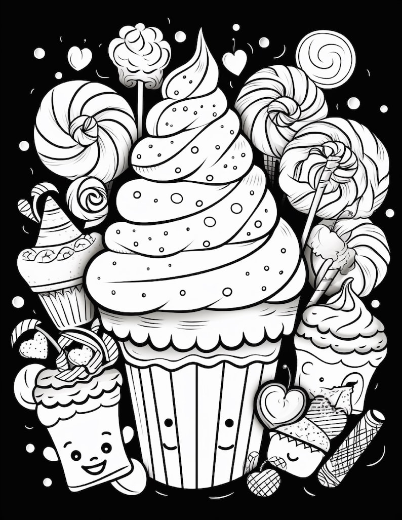 Malbuch mit süßen Leckereien | 99 Seiten mit Kawaii-Dessertmotiven (Digitaler Download) Bild 4