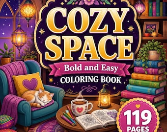 Cozy Space Coloring Book | 119 Bold Easy Pages (Digital Download)