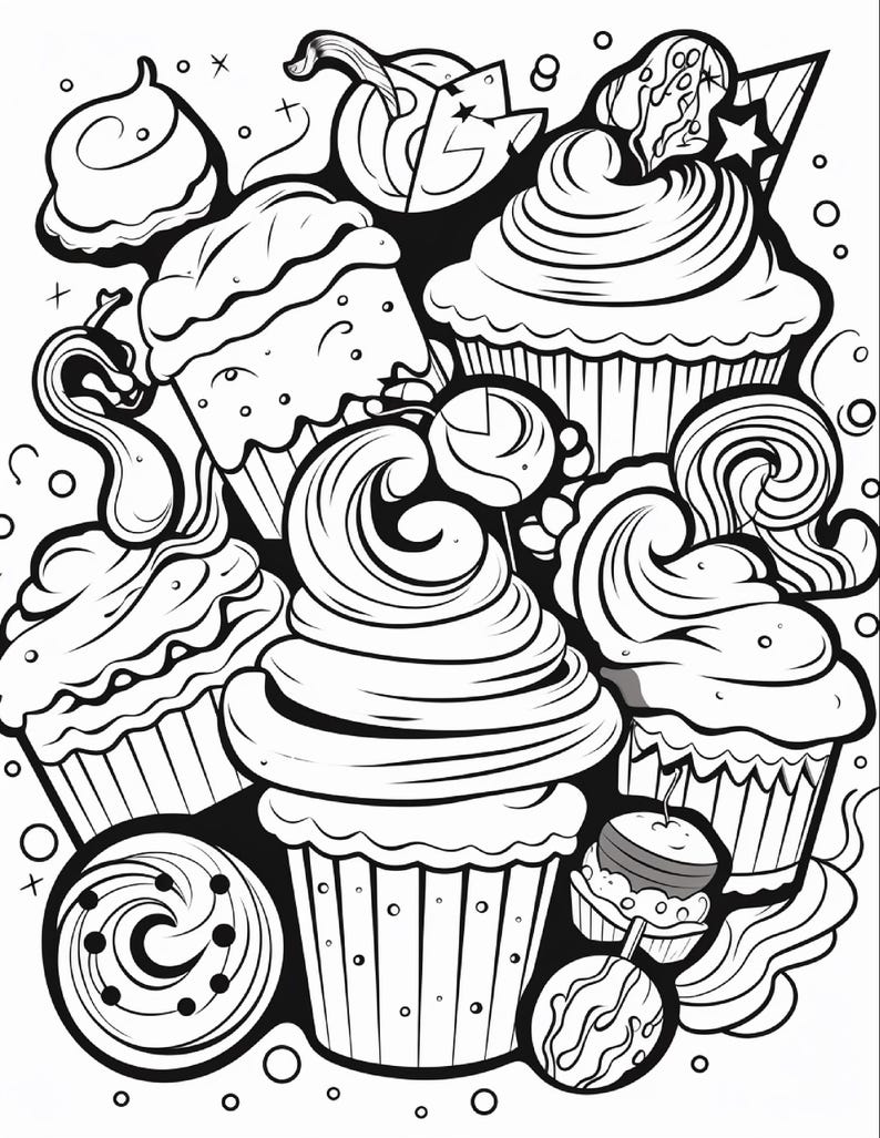 Malbuch mit süßen Leckereien | 99 Seiten mit Kawaii-Dessertmotiven (Digitaler Download) Bild 12
