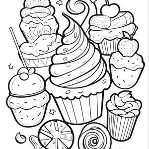 Malbuch mit süßen Leckereien | 99 Seiten mit Kawaii-Dessertmotiven (Digitaler Download) Bild 3