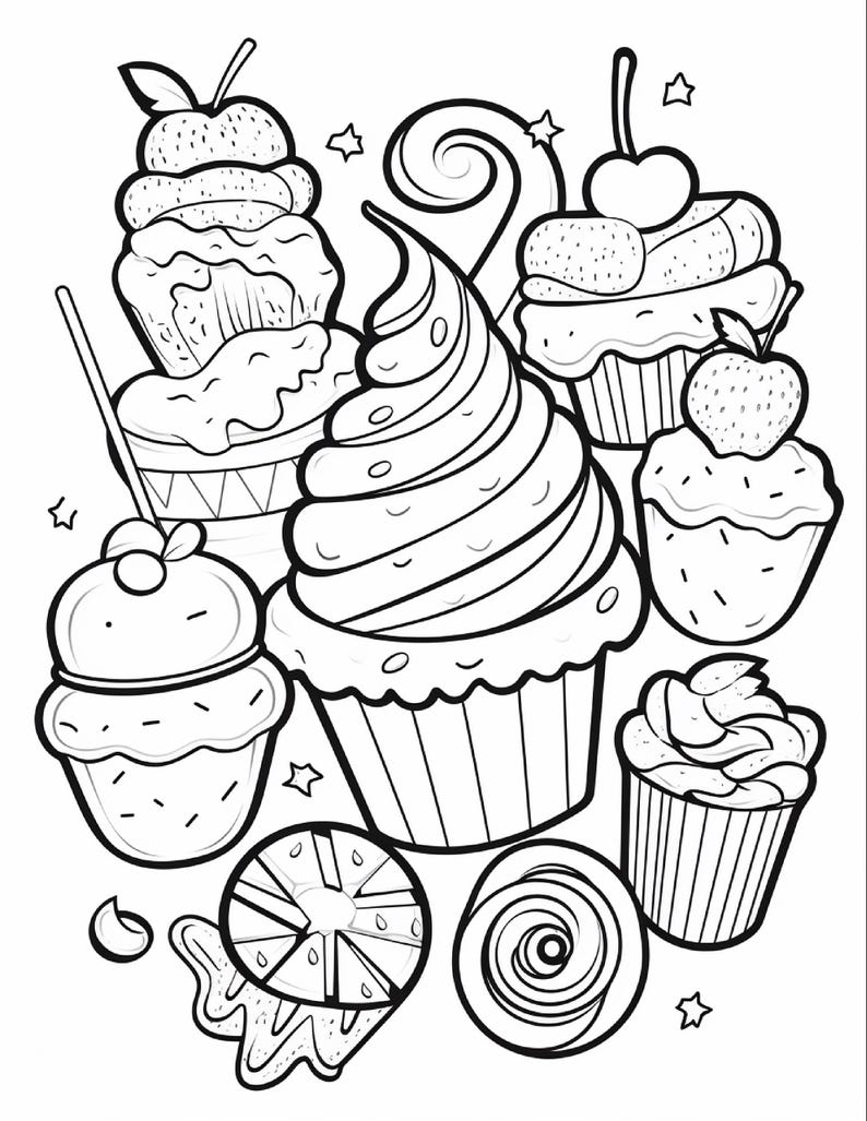 Malbuch mit süßen Leckereien | 99 Seiten mit Kawaii-Dessertmotiven (Digitaler Download) Bild 3
