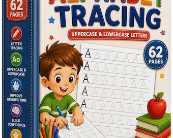 Alphabet Tracing Workbook | Uppercase & Lowercase Letter Practice | Preschool Handwriting Worksheets | 62 Printable PDF Pages