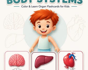 Organ Coloring Cards, Human Body Anatomy Printable Download with Brain, Liver, and Heart