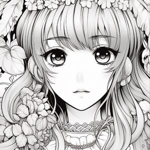 Anime Girl Coloring Book | 200 Pages, Relaxation, Printable PDF (Digital Download) image 12