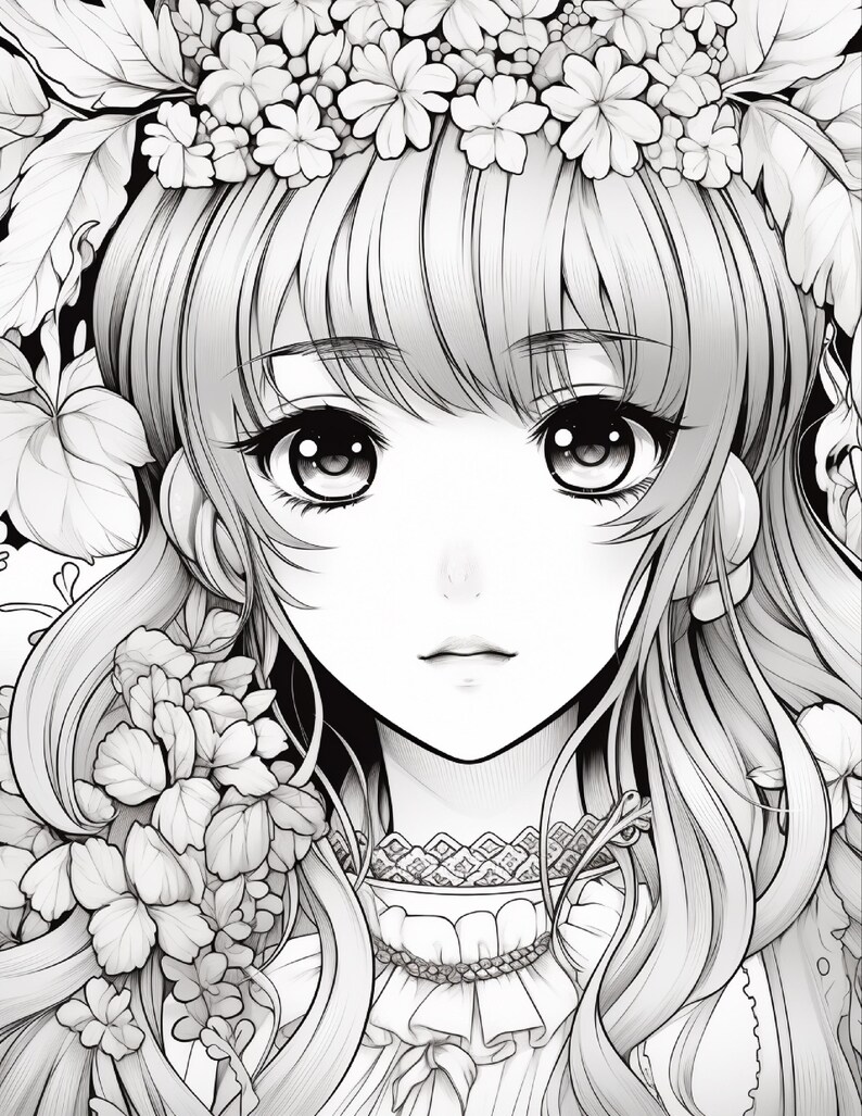 Anime Girl Coloring Book | 200 Pages, Relaxation, Printable PDF (Digital Download) image 12
