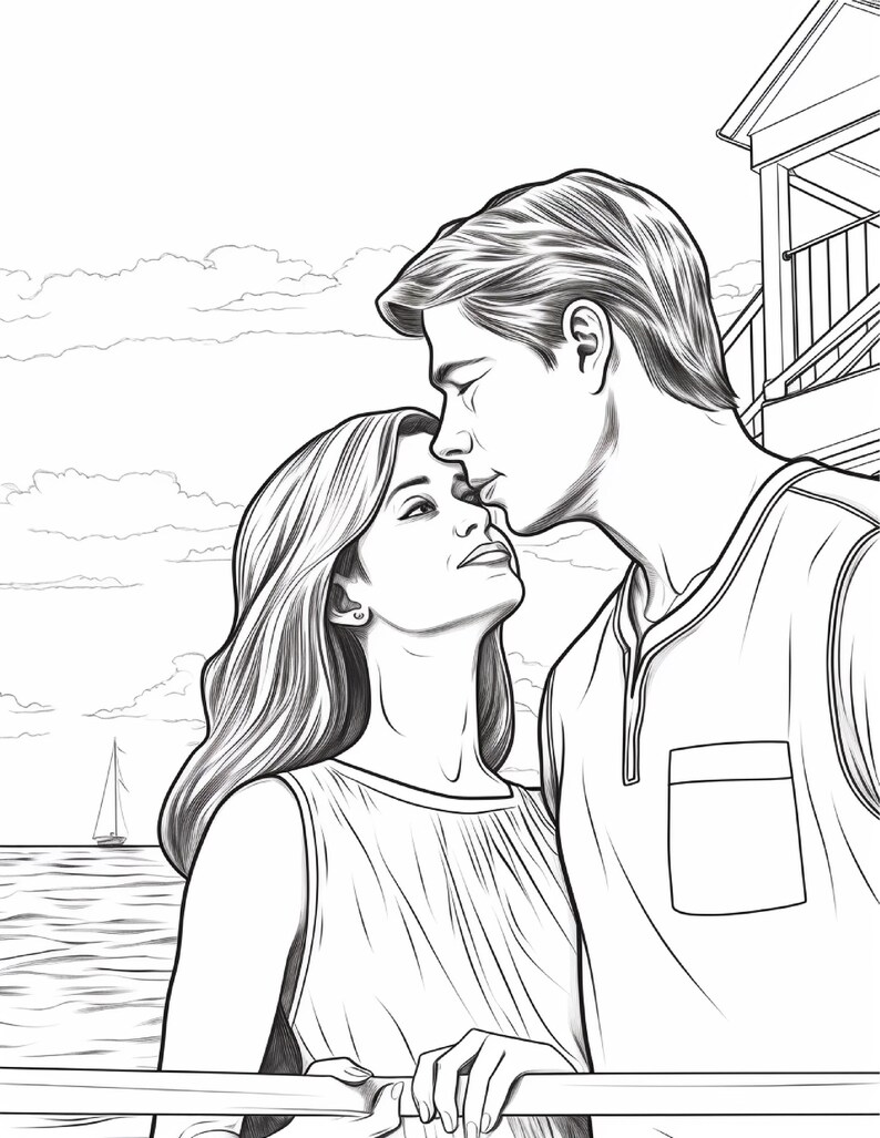 Romantic Couples Coloring Book | 300 Pages Floral Illustrations (Digital Download) image 16