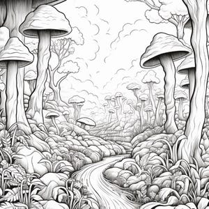 Målarbok i den magiska skogen | 320 sidor med djärva fantasisvampmönster (digital nedladdning) bild 5