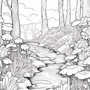 Målarbok i den magiska skogen | 320 sidor med djärva fantasisvampmönster (digital nedladdning) bild 8