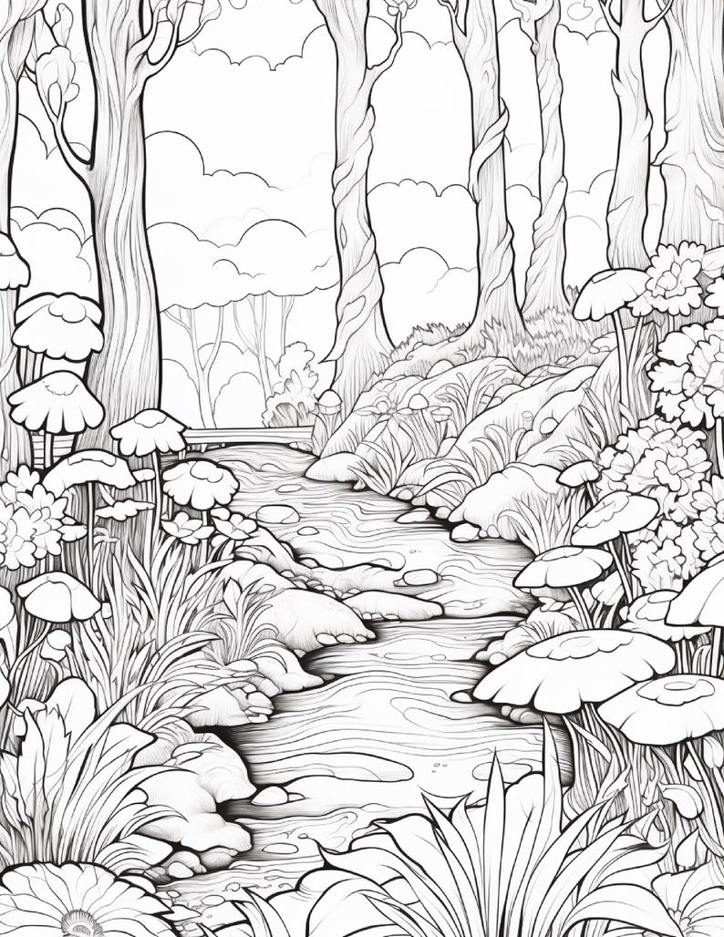 Målarbok i den magiska skogen | 320 sidor med djärva fantasisvampmönster (digital nedladdning) bild 8