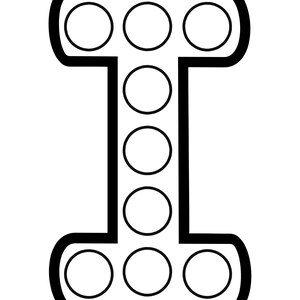 A black and white outline of the uppercase letter I featuring blank circles along the central stem and top and bottom bars.