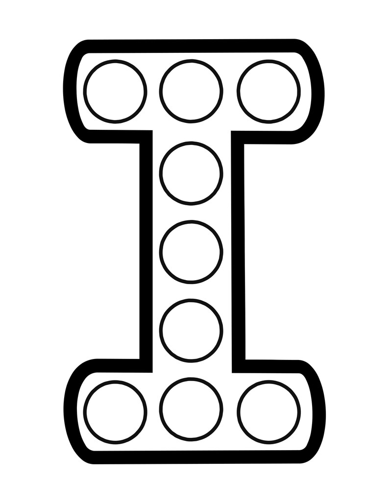 A black and white outline of the uppercase letter I featuring blank circles along the central stem and top and bottom bars.