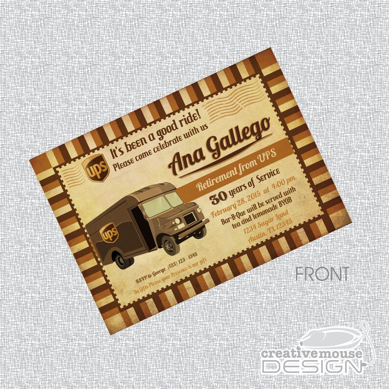 Printable Retirement Invitation UPS truck Post Card courier FILE ONLY