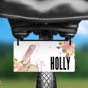 Kids License Plate Bunny Personalized Bike License Plate Girls Bike Accessories Custom License Plate Vanity Name Plate Kids Room Decor BLP34