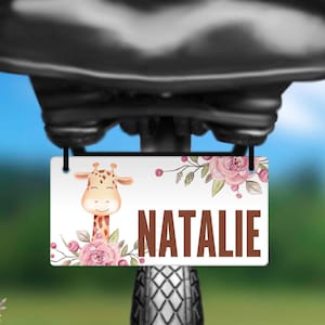 Kids Giraffe License Plate Personalized Bike License Plate Girls Bike Accessories Custom License Plate Vanity Name Plate Kids Room BLP59