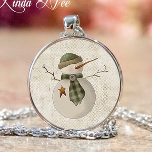 Weihnachten-ursprünglicher Schneemann-Anhänger und Halskette, Weihnachts-Geschenk-Anhänger, Schneemann Schmuck, Schneemann, Schneemann-Anhänger, 1 Zoll runden Anhänger JWI2
